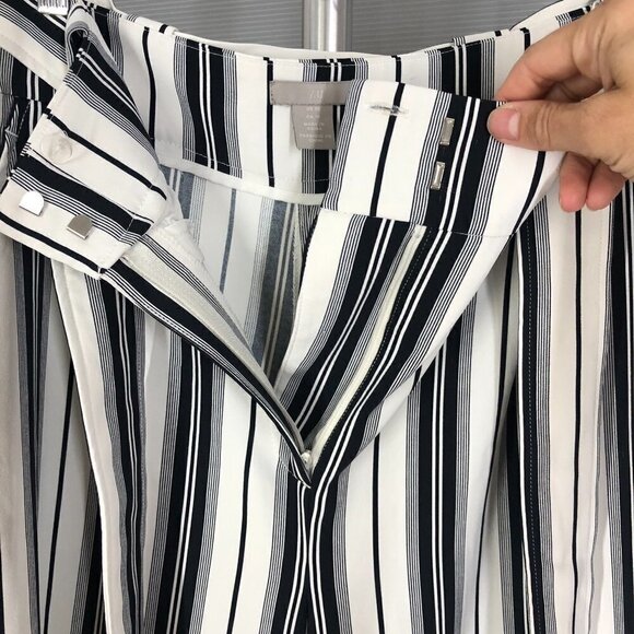 H&m‎ White Black Stripe High Waist Tie Front Wide Leg Pants Sz 10 - Picture 11 of 12
